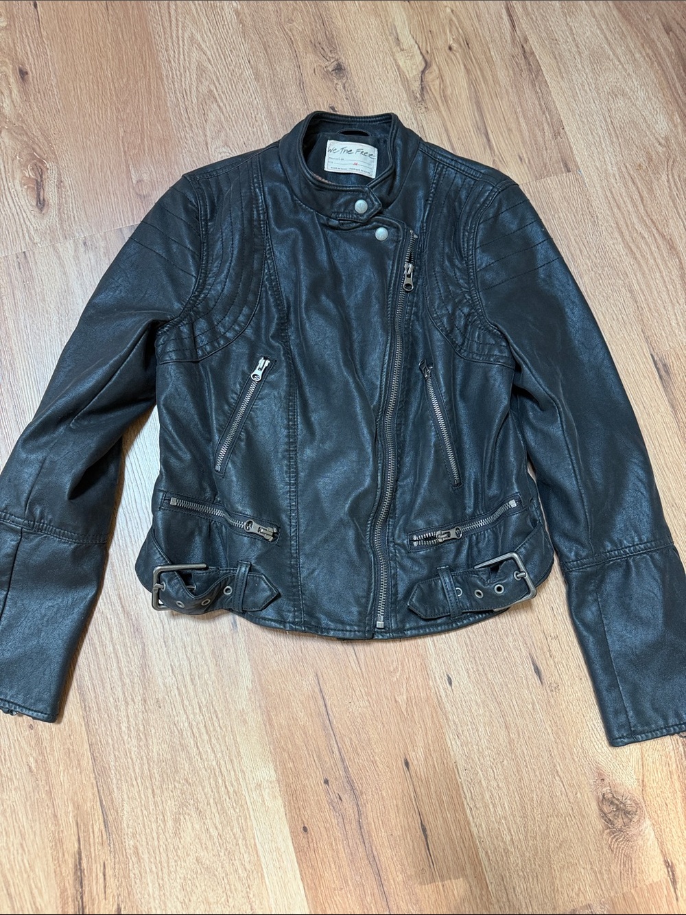 We The Free Black Faux Leather Moto Jacket, size M